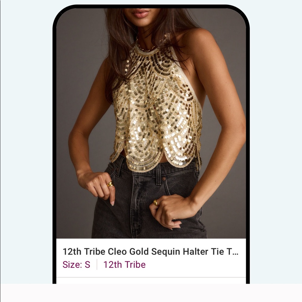 Never worn Gold Sequin Halter tie top